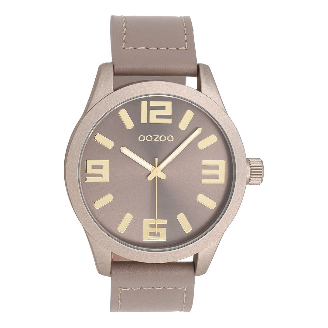 Gold coloured OOZOO watch with taupe leather strap 